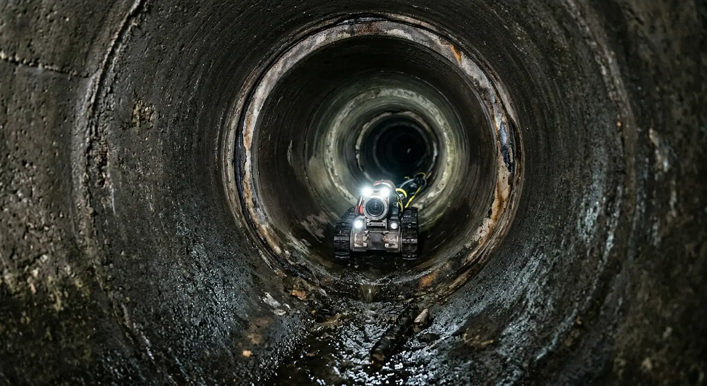 Robotic sewer camera inspecting pipe interior for Sewer Line Cleaning in Pasadena Hills